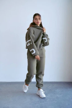 Жіночий теплий костюм з написом (светр+штани) Uaclothes 42-46 Хакі (like34219-146261360)