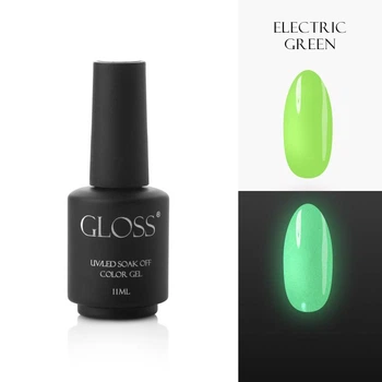 Люминесцентный гель-лак Gloss Company Electric Green Elf, 11 мл насыщенный салатовый