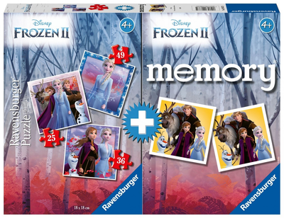 Zestaw puzzli Ravensburger Memory Frozen II 3 w 1 27 x 38 cm 25+36+49 elementów (4005556206735)