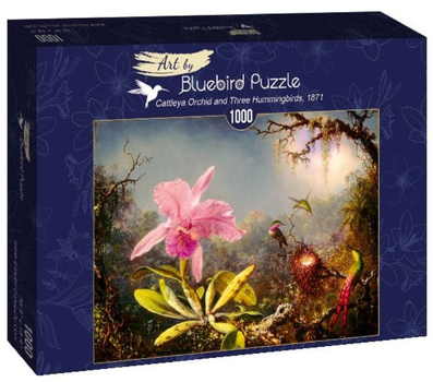 Puzzle Bluebird Martin Johnson Heade Orchidea Cattleya i trzy kolibry 1871 68 x 48 cm 1000 elementów (3663384600975)