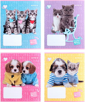 Набір зошитів Kite Studio Pets 12 аркушів в косу лінію 4 шт (SP24-235/4)