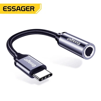 Адаптер перехідник Essager Type-C-3.5мм Aux для навушників Jack AUX Headphone Adapter Cable Black (B2)