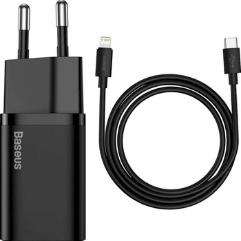 Сетевое зарядное устройство BASEUS Super Si Quick Charger 1C 20W With Data Cable Type-C to iPhone Black