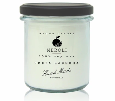 Аромасвеча соевая NEROLI Чистый Хлопок 300 мл светлая банка
