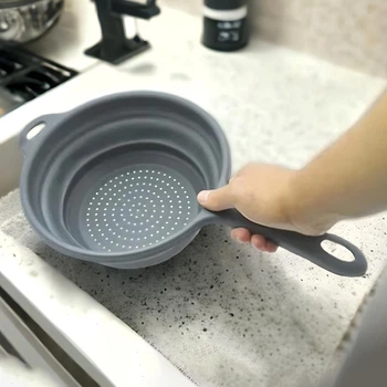 Кухонный дуршлаг складной силиконовый с ручкой, 24 см