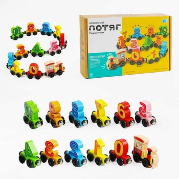 Потяг магнітний C 61400 "WToys", цифри, дерев'яні елементи, в коробці
