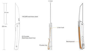 Нож складной карманный, туристический замок Liner Lock Ruike P865-B Black 205 мм