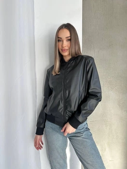 Женская куртка бомбер эко кожа K&ML M ( 46 ) Черный ( 40 - 01)