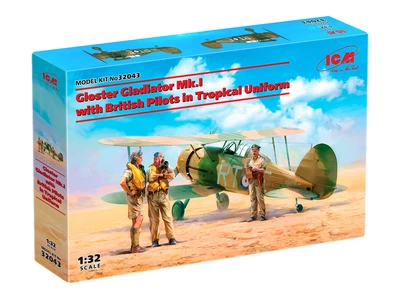 Сборная модель ICM Gloster Gladiator Mk.I с британскими пилотами в тропической униформе 32043