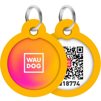 Адресник для собак і котів металевий WAUDOG Smart ID з QR паспортом, малюнок "Градієнт помаранчевий", круг, 30 мм (230-4035)