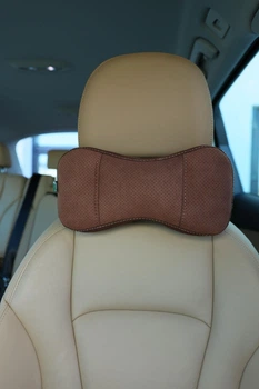 Автомобільна подушка під шию та голову з натуральноі алькантари. Коричневий.