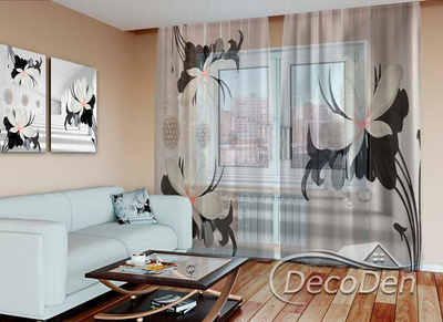 3D - Фото Тюль PHOTODECOR "Тунель із чорно-білими квітами"