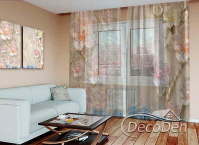 3D - Фото Тюль PHOTODECOR "Ніжні квіти"
