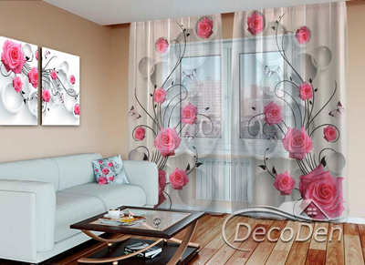 3D - Фото Тюль PHOTODECOR "3D Рожеві трояндочки"