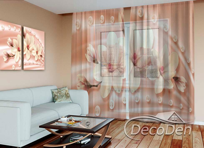 3D - Фото Тюль PHOTODECOR "3D Лілії та перли"