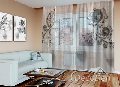 3D - Фото Тюль PHOTODECOR "Брошки зі стразами"