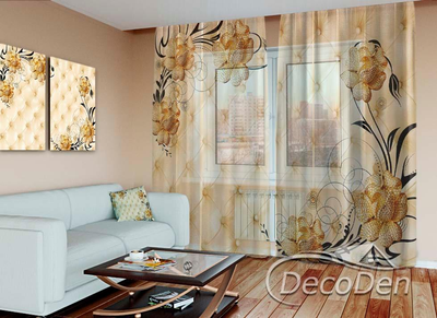 3D - Фото Тюль PHOTODECOR "Віньєтки та золоті троянди"