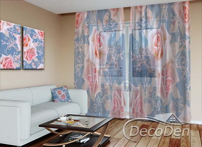 3D - Фото Тюль PHOTODECOR "Троянди з перлами"