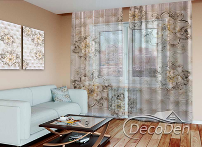 3D - Фото Тюль PHOTODECOR "Квіти з перлів"