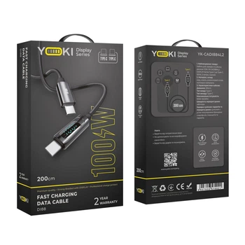 Кабель для зарядки та обміну даними USB YOKI YK-DI88 DISPLAY Series Type-C to Type-C 100W (5A/20V) 2m Black