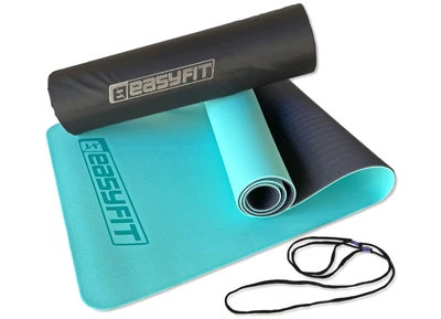 Коврик для йоги и фитнеса EasyFit TPE+TC 6 мм двухслойный + Чехол мятный-черный