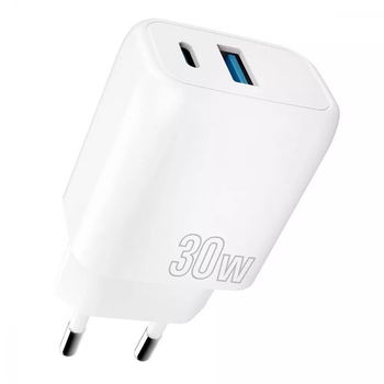 Блок живлення 30W Швидка зарядка Proove Silicone Power Plus (Type-C + USB) white (WCSP3011002) (60876)
