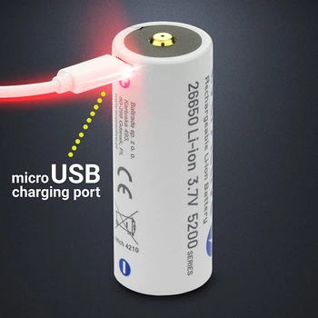 Аккумулятор 26650 Li-Ion everActive EV26650-52M, microUSB, 5200mAh, 8A, 4.2/3.7/2.5V, Case