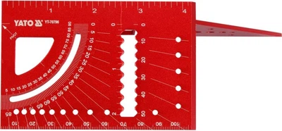 Kątownik YATO aluminiowy stereometryczny 3D, 150x70x215 mm 45°, 90° z kątomierzem i wzorami otworów (YT-70796)