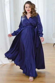Вечірня сукня максі з рукавом та розрізом на нозі JadFashion 4XL синій 43285494