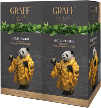 Упаковка чаю Graff Gold Puer з ароматом мандарина 20 пакетиків х 1.8 г х 2 шт (4820279610634)
