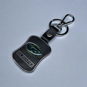 Брелок металлический со вставками кожи, карабин и кольцо с логотипом авто Subaru