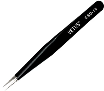 Пинцет профессиональный для ресниц прямой черный ESD-10 Vetus