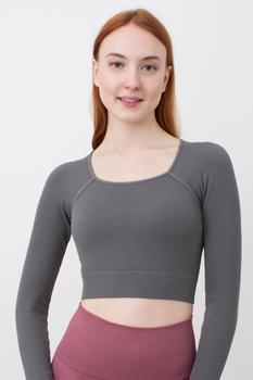 Топ вкорочений з довгим рукавом Giulia CROP TOP RIB one size Grey-poppy seed