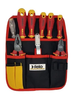 Набор диэлектрических отверток Felo Ergonic 3,5/4,0/5,5/PH1/PH2/PZ2/тестер с диэлектрическими пасатижами, бокорезами, ножом для снятия изоляции, сумка на пояс 41399504 (11126)