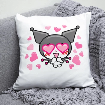 Плюшева подушка Kuromi Куромі з сердечками Hello Kitty квадрат 35х35 см біла