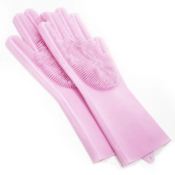 Перчатки хозяйственные силиконовые Magic Silicone Gloves для уборки чистки мытья посуды для дома. Цвет: розовый