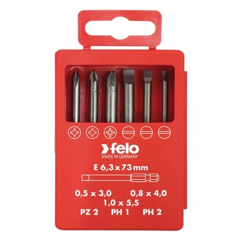 Набор бит Felo 73 мм 0.5х3,0/0,8х4,0/1,0х5,5/PZ2/PH1/PH2 ассортимент электрика 6 шт 03092716 (14387)