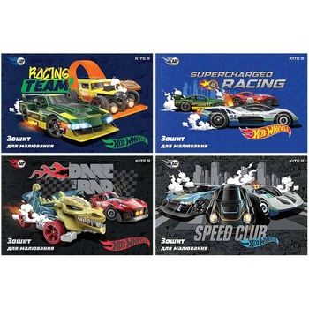 Альбом для рисования KITE, А4, 12 листов, Hot Wheels, на скобе, (HW24-241)