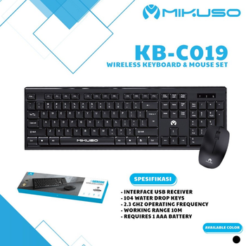 Клавиатура с мышью Keyboard KB-C019 в черном цвете с беспроводным подключением.