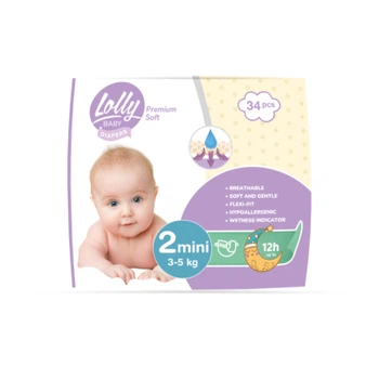 Подгузники Lolly Premium Soft Mini Размер 2 (3-5 кг) 34 шт (4820174981143)