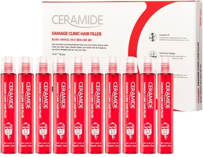 Набір зволожувальних філерів з керамідами для волосся Farmstay Ceramide Damage Clinic Hair Filler 13 мл х 10 шт. (8809615881163/8809473195877)
