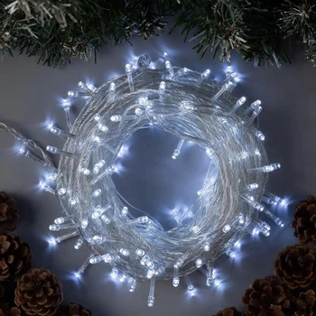Светодиодная гирлянда на елку, 28м, 500 LED, 8 режимов, прозрачный провод, Холодный белый
