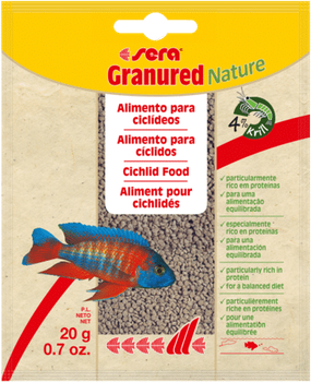 Sera Granured Nature сухий корм для м'ясоїдних та дрібних цихлід, гранули, 20 г