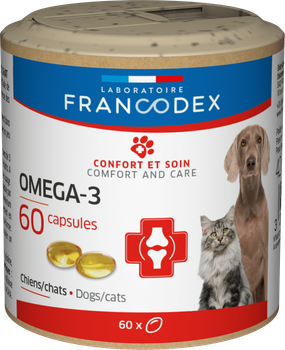 Пищева добавка LABORATOIRE FRANCODEX OMEGA 3 CAPSULES DOG CAT 60TAB Омега 3 для котів та собак, 60 капсул
