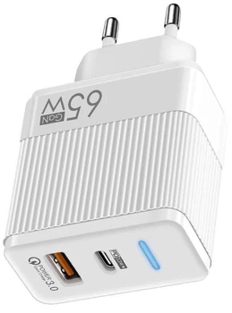 Сетевое зарядное устройство 65W LEXEGO UN-20 USB Type C GaN power быстрая зарядка для айфон iPhone iPad Samsung Huawei Xiaomi Блок питания для телефона айфона самсунга планшета легкий Адаптер зарядки для путешествий PD QC 3.0 Travel Adapter White UN-20W