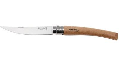 Складной филейный нож 100 мм Opinel Effile №10 с двусторонней заточкой 58 HRC нержавеющая сталь Sandvik 12C27 коричневый