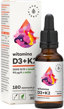 Witamina D3 Aura Herbals 2000 K2 Mk7 30 ml (AH320)