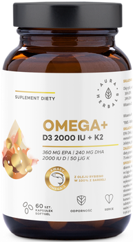 Харчова добавка Aura Herbals Омега Вітамін D3 2000 МО K2 60 (5902479612928)