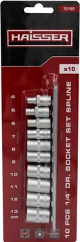 Набор торцевых головок Haisser 70190 SPLINE 1/4" 10 шт (BP117789)