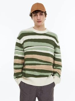Джемпер мужской H&M 061125550 S Зеленый с белым и светло-коричневым (6666000328793)